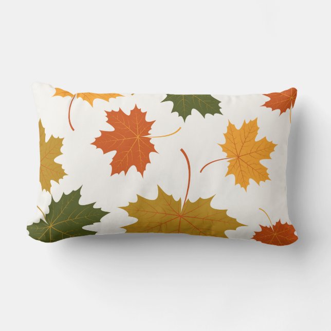 Accent Throw Pillow-Autumn Falling Leaves Lumbar Pillow (Front)