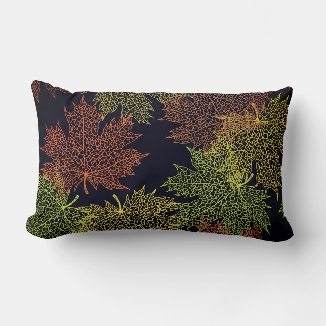 Accent Throw Pillow-Autumn Falling Leaves Lumbar Pillow (Front)