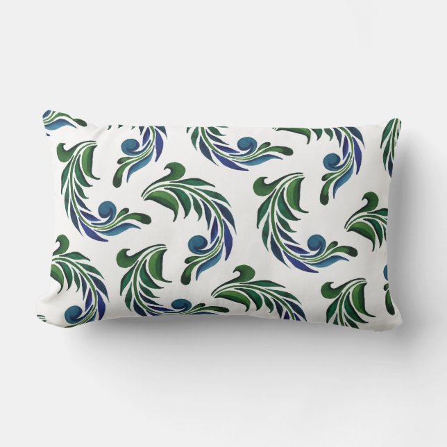 Accent Throw Pillow-Peacock Feathers Lumbar Pillow (Front)