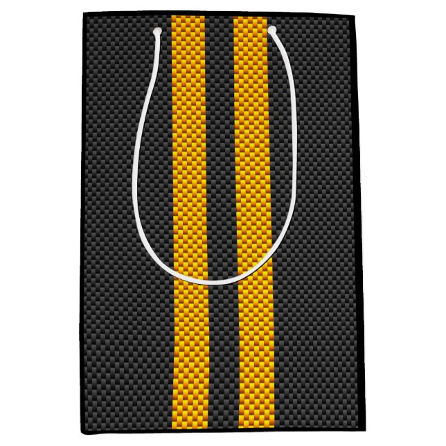 Accent Yellow Racing Stripes Carbon Fibre Style Medium Gift Bag (Front)