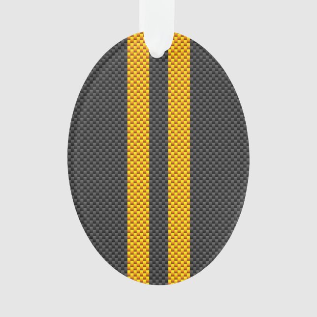 Accent Yellow Racing Stripes Carbon Fibre Style Ornament (Front)