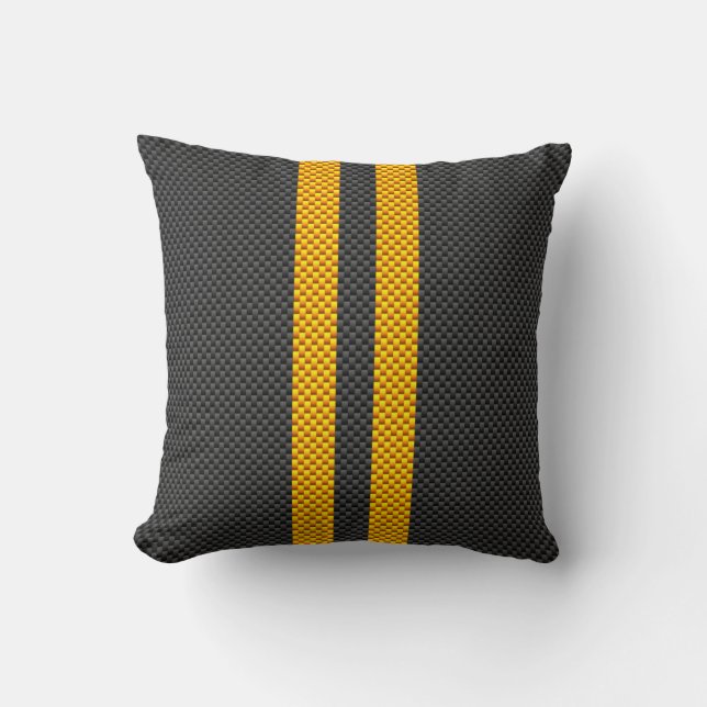 Accent Yellow Racing Stripes Carbon Fibre Style Throw Pillow (Front)