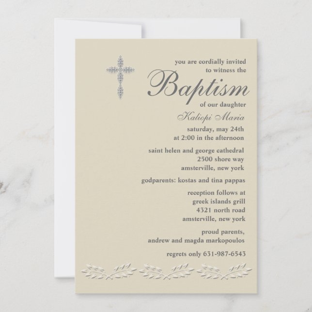 Accents de feuille Baptême Invitation (Devant)