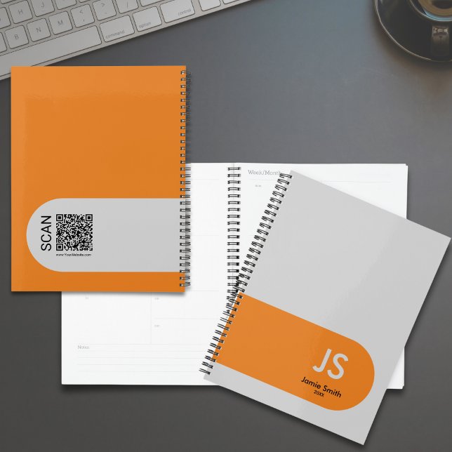 Accents orange minimaux Initiales Rendez-vous gris (Minimal Orange Accents Initials Gray Appointment Planner)