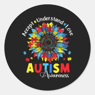 Accepnt Understand Love Autism Awareness Sunflower Classic Round Sticker