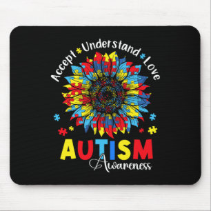 Accepnt Understand Love Autism Awareness Sunflower Mouse Pad