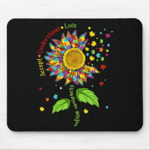 Accepnt Understand Love Autism Awareness Sunflower Mouse Pad