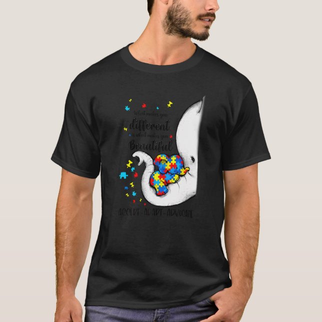 Accept Adapt Advocate Autism Awareness Elephant Au T-Shirt (Front)