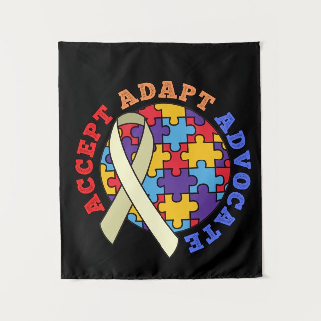 Accept Adapt Advocate-Autism Awareness World Ribbo Tapestry (Front)