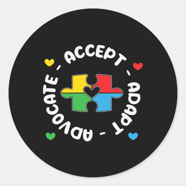 Accept Advocate Adapt Support Autism Awareness Uni Classic Round Sticker (Front)