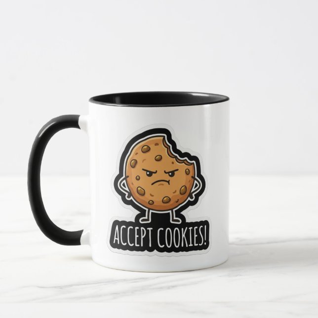 Accept Cookies Funny Tech Pun Angry Cookie Mug (Left)