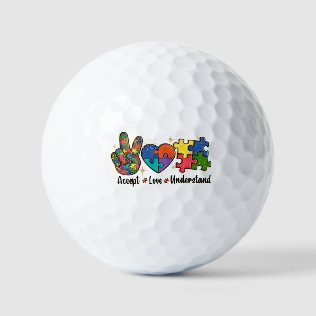 Accept, Love, Understand Autism Awareness Golf Balls (Front)