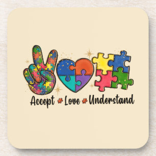 Accept Love Understand - Autism Awareness Heart Coaster