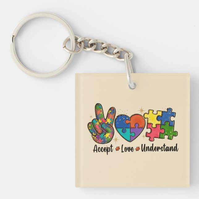 Accept Love Understand - Autism Awareness Heart Keychain (Front)