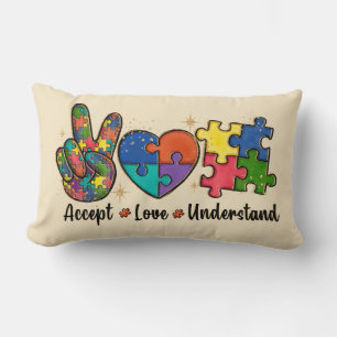 Accept Love Understand - Autism Awareness Heart Lumbar Pillow