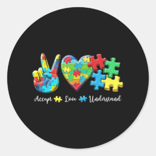 Accept Love Understand Autism Awareness Men Women Classic Round Sticker