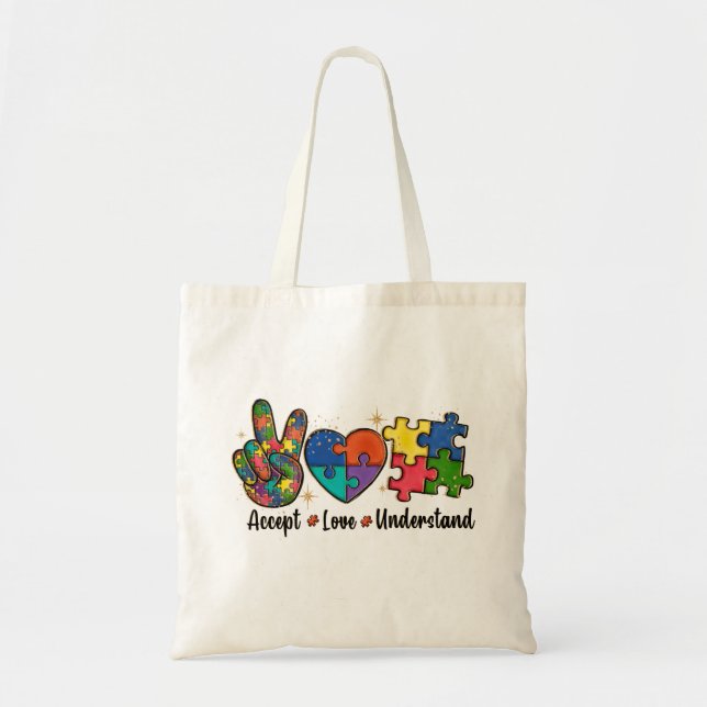 Accept, Love, Understand Autism Awareness Tote Bag (Front)