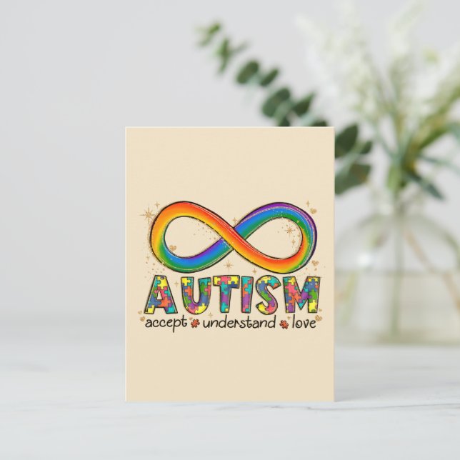 Accept Love Understand - Infinity Autism Awareness Postcard (Standing Front)