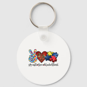Accept Love Understandpeace Love Autism Awareness Keychain