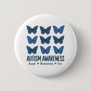 Accept Understand Love Autism Awareness Butterfly  2 Inch Round Button
