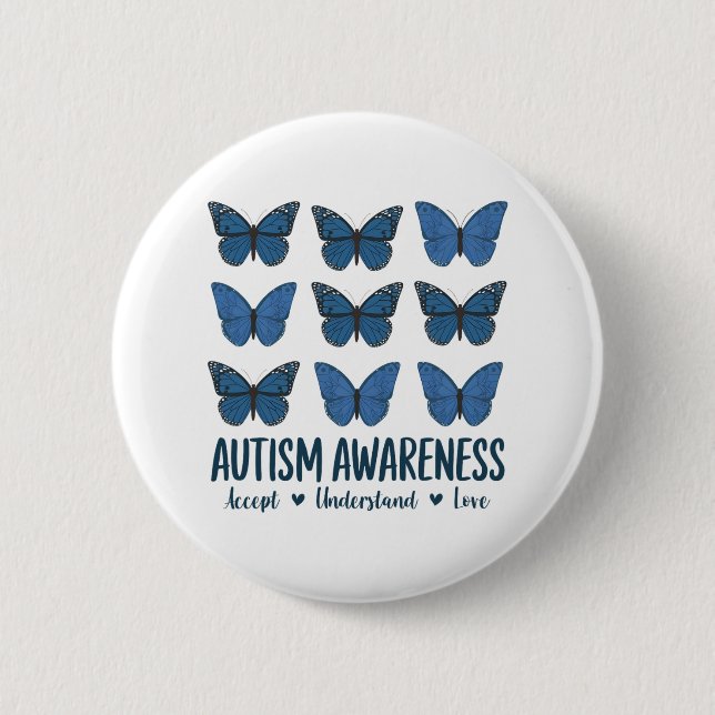 Accept Understand Love Autism Awareness Butterfly  2 Inch Round Button (Front)