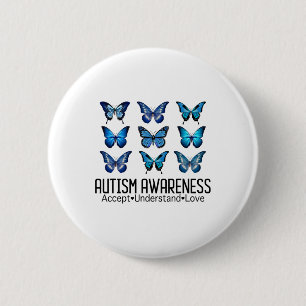 Accept Understand Love Autism Awareness Butterfly 2 Inch Round Button