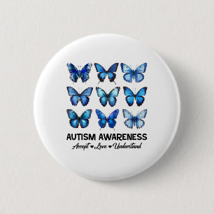 Accept Understand Love Autism Awareness Butterfly  2 Inch Round Button