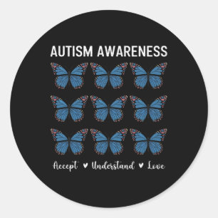 Accept Understand Love Autism Awareness Butterfly Classic Round Sticker