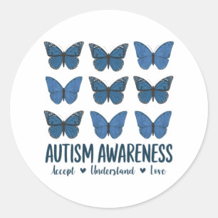 Accept Understand Love Autism Awareness Butterfly  Classic Round Sticker