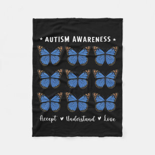 Accept Understand Love Autism Awareness Butterfly Fleece Blanket