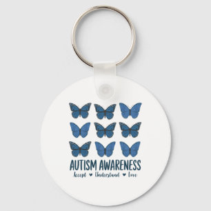 Accept Understand Love Autism Awareness Butterfly  Keychain