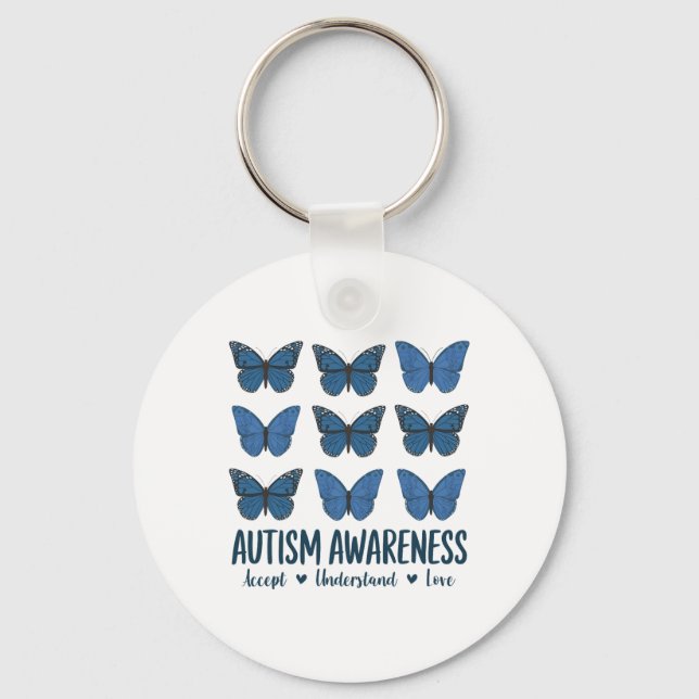 Accept Understand Love Autism Awareness Butterfly  Keychain (Front)