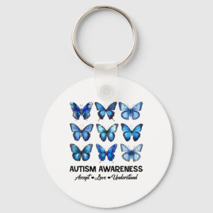 Accept Understand Love Autism Awareness Butterfly Keychain