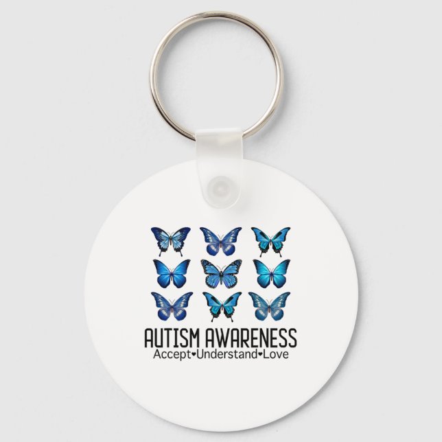Accept Understand Love Autism Awareness Butterfly  Keychain (Front)