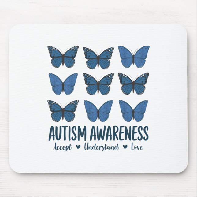 Accept Understand Love Autism Awareness Butterfly  Mouse Pad (Front)