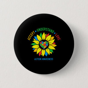 Accept Understand Love Autism Awareness Sunflower  2 Inch Round Button