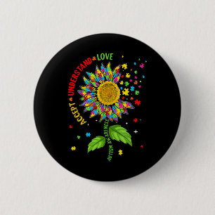 Accept Understand Love Autism Awareness Sunflower 2 Inch Round Button