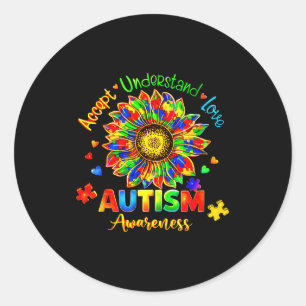 Accept understand love autism awareness sunflower classic round sticker