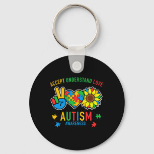 Accept Understand Love Autism Awareness Sunflower  Keychain
