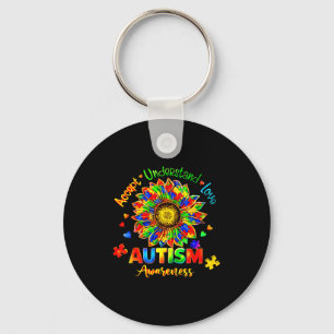 Accept understand love autism awareness sunflower keychain