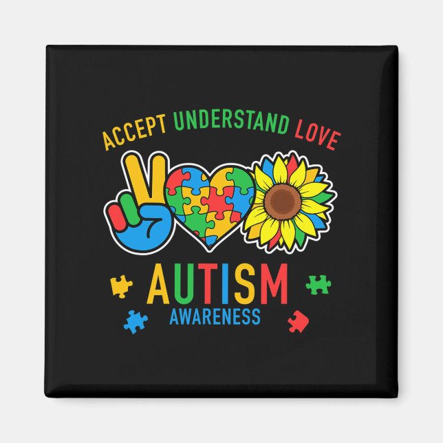 Accept Understand Love Autism Awareness Sunflower  Magnet (Front)