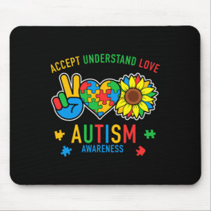 Accept Understand Love Autism Awareness Sunflower  Mouse Pad