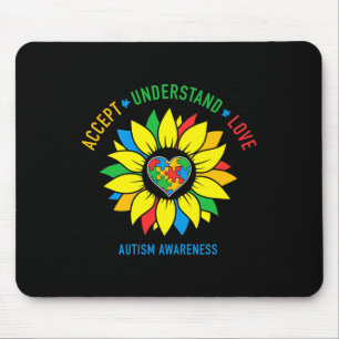 Accept Understand Love Autism Awareness Sunflower  Mouse Pad