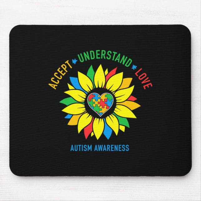 Accept Understand Love Autism Awareness Sunflower  Mouse Pad (Front)