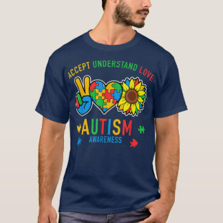 Accept Understand Love Autism Awareness Sunflower  T-Shirt
