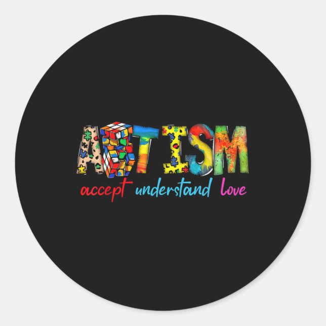 Accept Understand Love Autism Awareness Support Fo Classic Round Sticker (Front)