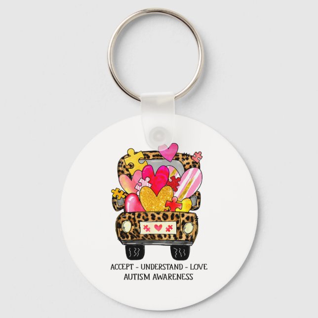 Accept Understand Love Autism Awareness Support Va Keychain (Front)
