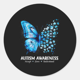 Accept Understand Love Butterfly Autism Awareness Classic Round Sticker