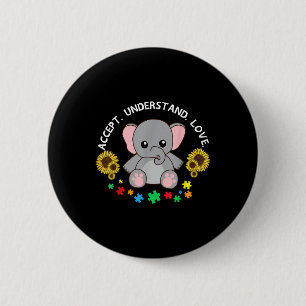Accept Understand Love Elephant Cool Autism Awaren 2 Inch Round Button