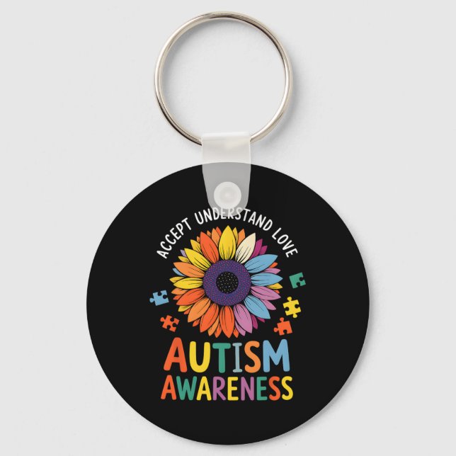 Accept Understand Love Funny Neurodiversity April  Keychain (Front)